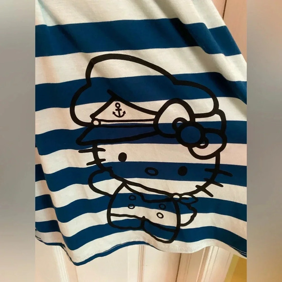Sanrio Hello Kitty Sailor Sleeveless Jersey Mini Dress Blue Stripes Tie Back - Picture 2 of 10